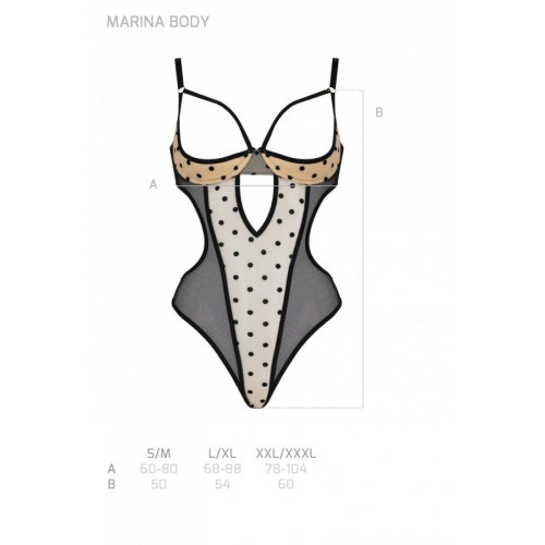 Еротичне боді Passion MARINA BODY, S/M, beige, з відкритими чашками