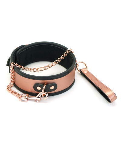 Широкий нашийник з повідцем Liebe Seele Rose Gold Memory Collar with Leash, натуральна шкіра - Фото №1