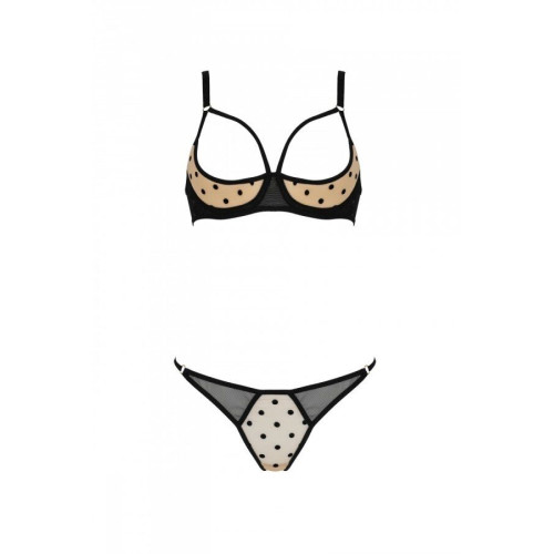 Эротический комплект Passion MARINA SET WITH OPEN BRA, L/XL, beige, открытые чашки