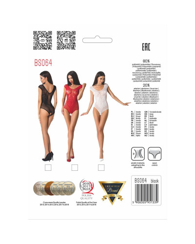 Бодістокінг Passion BS064 One Size, Black, боді, закрите плече, відкритий доступ - Фото №6
