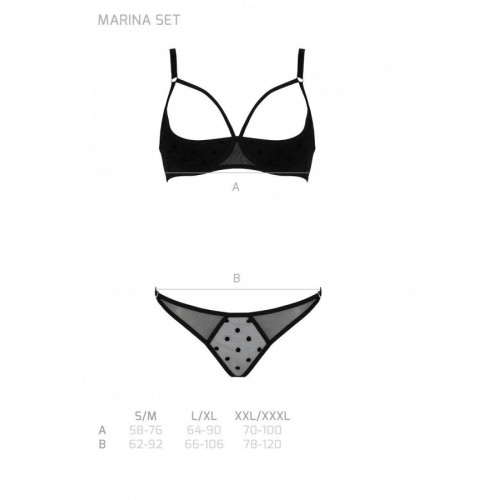 Эротический комплект Passion MARINA SET WITH OPEN BRA, L/XL, black, открытые чашки