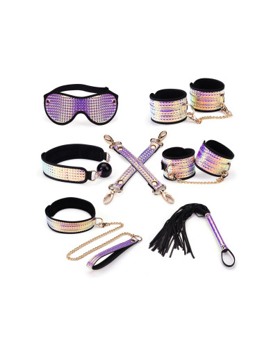 Набор Liebe Seele Pink Glossy 7pcs Bondage Kit, фиксаторы, ошейник с поводком, кляп, флоггер, маска - Фото №1