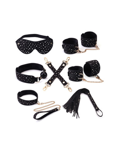 Набор Liebe Seele Stary Nights 7pcs Bondage Kit, фиксаторы, ошейник с поводком, кляп, флоггер, маска - Фото №1