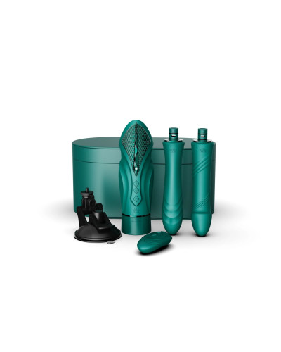Компактная смарт секс-машина Zalo – Sesh Turquoise Green, 2 насадки, пульт ДУ, кристалл Swarovski - Фото №2