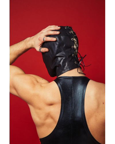 Закрытый кожаный капюшон D&A Deprivation mask Leather - Фото №3