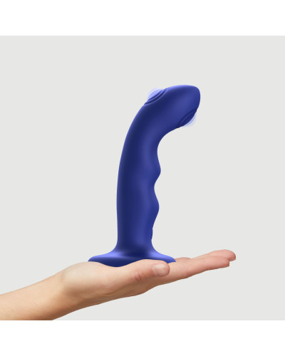 Насадка для страпона з подвійною точковою пульсацією Strap-On-Me TAPPING DILDO WAVE – NIGHT BLUE, М - Фото №4