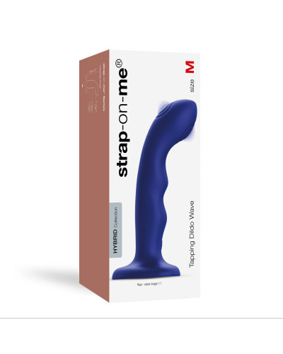 Насадка для страпона з подвійною точковою пульсацією Strap-On-Me TAPPING DILDO WAVE – NIGHT BLUE, М - Фото №5