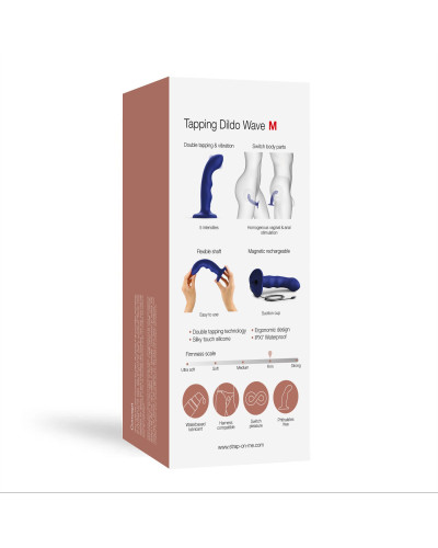 Насадка для страпона з подвійною точковою пульсацією Strap-On-Me TAPPING DILDO WAVE – NIGHT BLUE, М - Фото №6