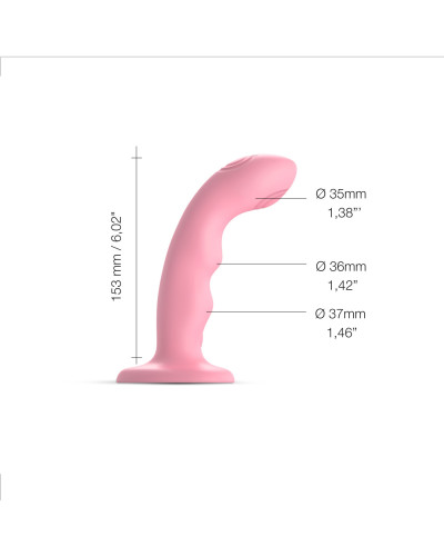 Насадка для страпона с двойной точечной пульсацией Strap-On-Me TAPPING DILDO WAVE – CORAL PINK, М - Фото №2