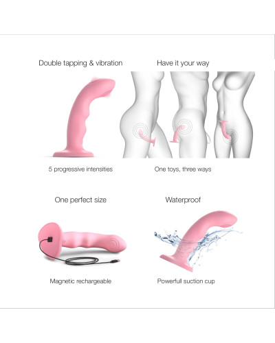 Насадка для страпона с двойной точечной пульсацией Strap-On-Me TAPPING DILDO WAVE – CORAL PINK, М - Фото №3