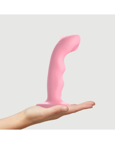 Насадка для страпона с двойной точечной пульсацией Strap-On-Me TAPPING DILDO WAVE – CORAL PINK, М - Фото №4