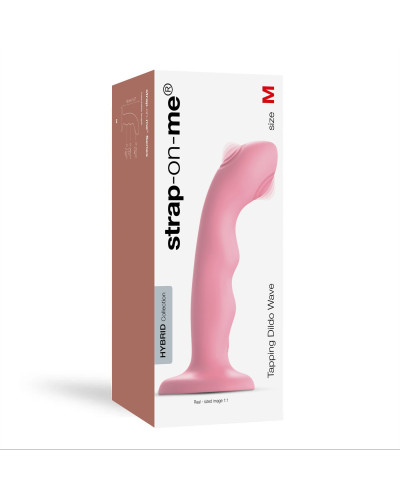 Насадка для страпона с двойной точечной пульсацией Strap-On-Me TAPPING DILDO WAVE – CORAL PINK, М - Фото №5