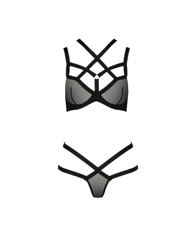 Комплект білизни Passion Exclusive HAGAR SET S/M, black, стрепи трусики та ліф - Фото №5