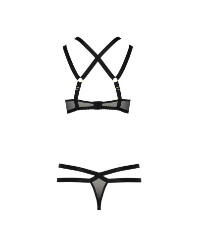Комплект білизни Passion Exclusive HAGAR SET S/M, black, стрепи трусики та ліф - Фото №6