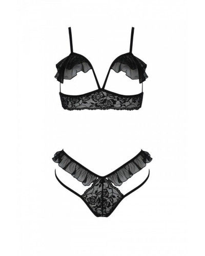Эротический комплект Passion DOLLY SET, XXL/XXXL, black, с открытыми чашками - Фото №3