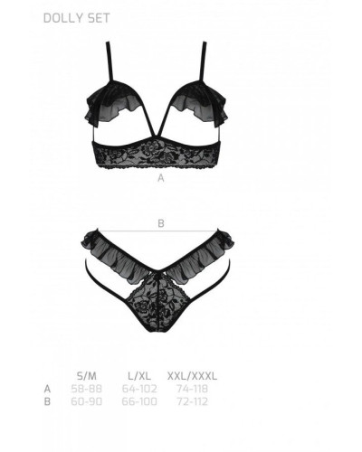 Эротический комплект Passion DOLLY SET, XXL/XXXL, black, с открытыми чашками - Фото №5