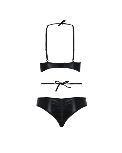 Комплект белья Passion Exclusive NAVEL SET S/M, black, трусики и лиф с элементами под латекс - Фото №6