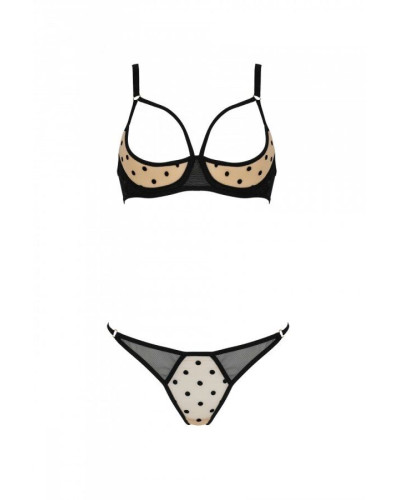 Еротичний комплект Passion MARINA SET WITH OPEN BRA, XXL/XXXL, beige, відкриті чашки - Фото №3