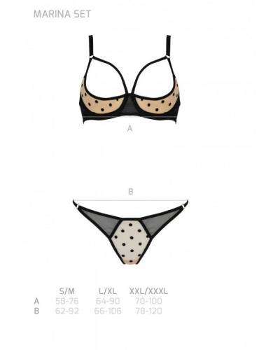 Еротичний комплект Passion MARINA SET WITH OPEN BRA, XXL/XXXL, beige, відкриті чашки - Фото №5