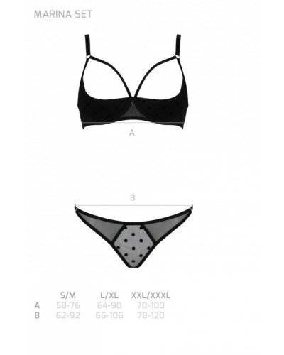 Еротичний комплект Passion MARINA SET WITH OPEN BRA, S/M, black, відкриті чашки - Фото №5