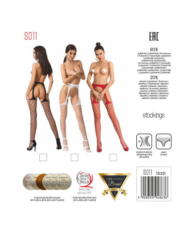 Сітчасті панчохи-стокінги Passion S011 One Size, Red, імітація гартерів, відкритий доступ - Фото №5