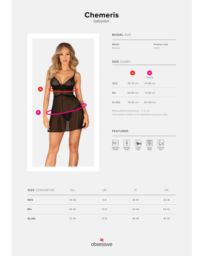 Еротичний комплект Obsessive Chemeris babydoll & thong XL/2XL, пеньюар та стрінги - Фото №7