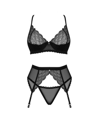 Комплект Obsessive Chemeris 3-pcs set XS/S, стрінги, пояс для панчіх, бюстгальтер - Фото №3