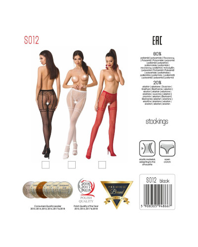 Колготки-бодістокінги Passion S012 One Size, Red, імітація панчіх, пояса та мереживних трусиків - Фото №5