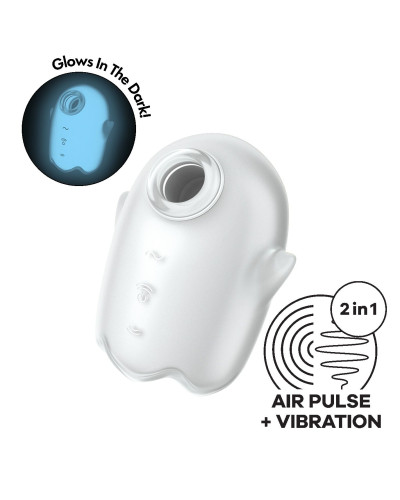 Вакуумный клиторальный стимулятор с вибрацией Satisfyer Glowing Ghost White, светится в темноте - Фото №1