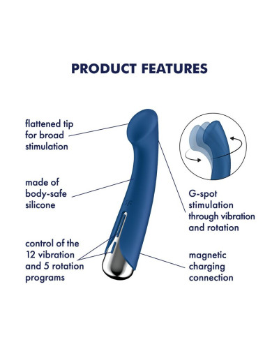 Вібратор з ротацією Satisfyer Spinning G-Spot 1 Blue, плоский майданчик для стимуляції точки G - Фото №7
