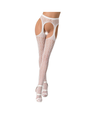 Мереживні колготки-бодістокінги Passion S014 One Size, White, імітація панчіх та пояса з гартерами - Фото №1