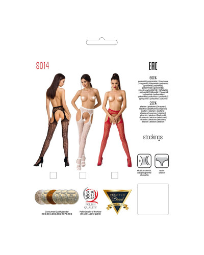 Мереживні колготки-бодістокінги Passion S014 One Size, White, імітація панчіх та пояса з гартерами - Фото №5