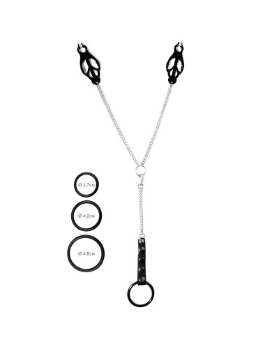 Затискач для сосків Art of Sex - Nipple Clamps for Men Black clover з ерекційними кільцями - Фото №1