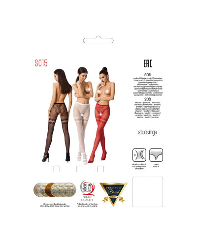 Сітчасті колготки з відкритим доступом Passion S015 One Size, White, імітація панчіх і трусиків - Фото №5
