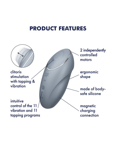 Вибростимулятор-пульсатор Satisfyer Tap & Climax 1 Bluegrey, эффект постукивания пальцем, 2 мотора - Фото №7