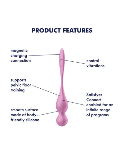 Вагинальные смарт-шарики с вибрацией Satisfyer Love Birds 1 Connect App Pink, 78 г - Фото №6