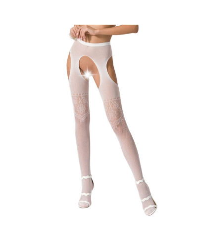 Колготки-бодістокінги з відкритим доступом Passion S017 One Size, White, імітація панчіх та пояса - Фото №1