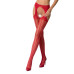 Сітчасті панчохи-стокінги Passion S018 One Size, Red, імітація пояса, сітка з вертикальними смужками - Фото №1