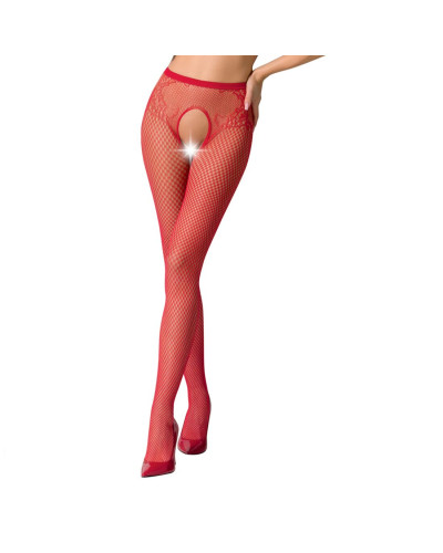 Сітчасті колготки-бодістокінги Passion S019 One Size, Red, імітація трусиків, відкритий доступ - Фото №1