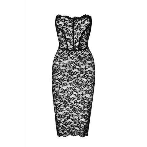 Платье Noir Handmade F301 Catalyst, 3XL, black,  миди, кружево, открытые плечи, шнуровка на спине