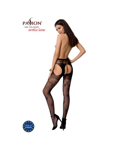 Сексуальные колготки-бодистокинги Passion S022 One Size, Black, имитация чулок и пояса с гартерами - Фото №4