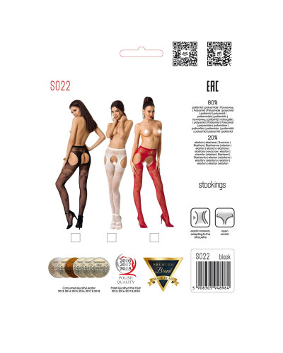 Сексуальні колготки-бодістокінги Passion S022 One Size, Red, імітація панчіх і пояса з гартерами - Фото №5