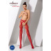 Еротичні колготки-бодістокінги Passion S023 One Size, Red, імітація панчіх з ромбами та пояском - Фото №2