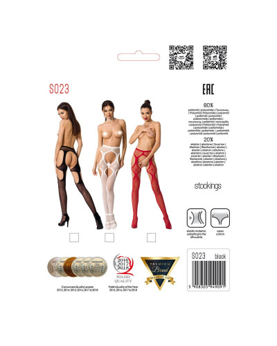 Еротичні колготки-бодістокінги Passion S023 One Size, Red, імітація панчіх з ромбами та пояском - Фото №5