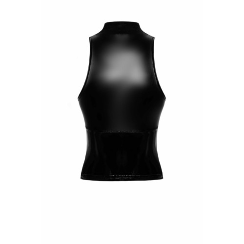 Топ Noir Handmade F324 Glam, S, black, халтер, на блискавці, вінілові вставки, комір-стійка