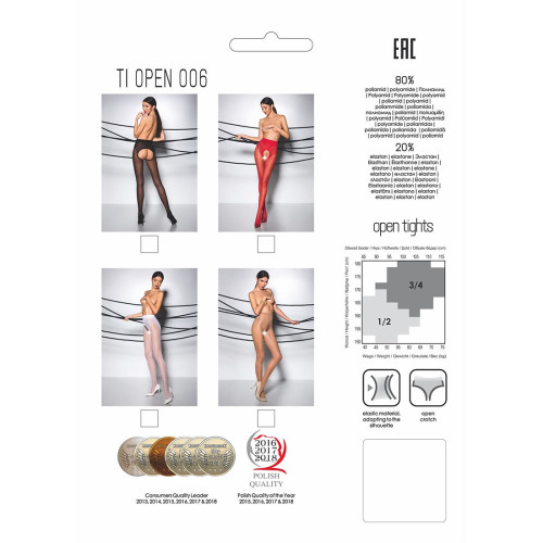 Еротичні колготки Passion TIOPEN 006 3/4 (30 den), red, з вирізом, імітація трусиків