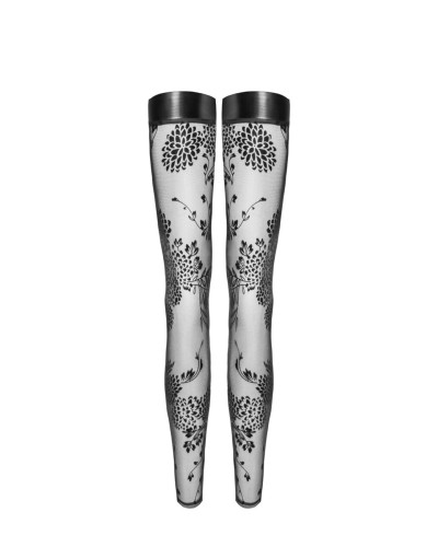 Панчохи Noir Handmade F243 Tulle stockings with patterned flock embroidery - 3XL - Фото №4