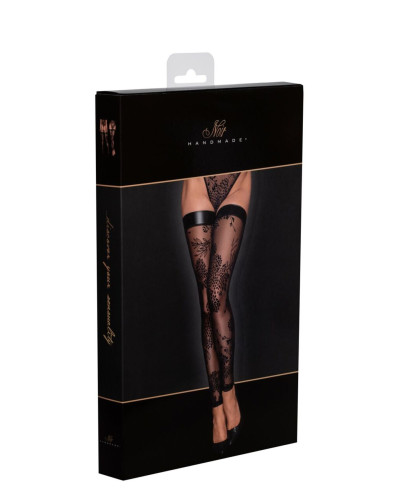 Панчохи Noir Handmade F243 Tulle stockings with patterned flock embroidery - 3XL - Фото №6