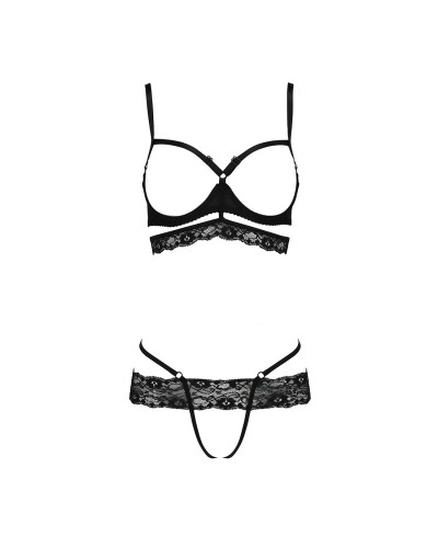 Комплект білизни Passion Exclusive SARIA SET OpenBra S/M, black, стрепи, відкритий ліф, стрінги - Фото №5