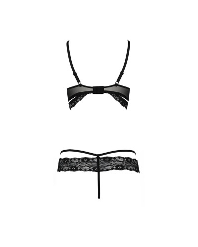 Комплект білизни Passion Exclusive SARIA SET OpenBra S/M, black, стрепи, відкритий ліф, стрінги - Фото №6